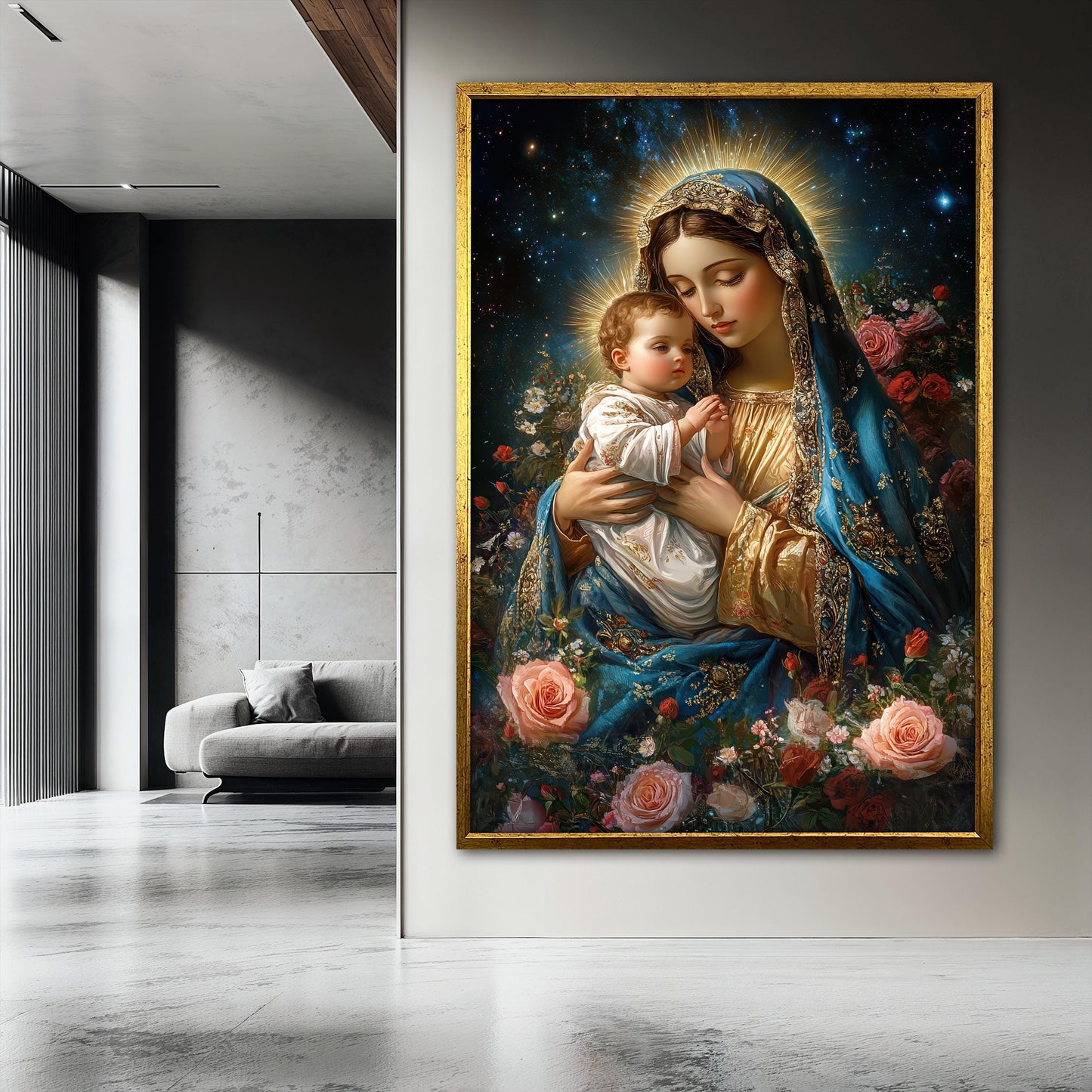 Virgin Mary and Baby Jesus Canvas Painting, Christian Wall Art