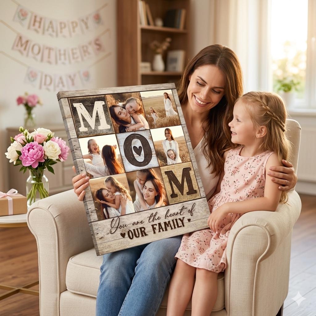 Personalized Mom Photo Collage Canvas Father’s Day Gift From Kids