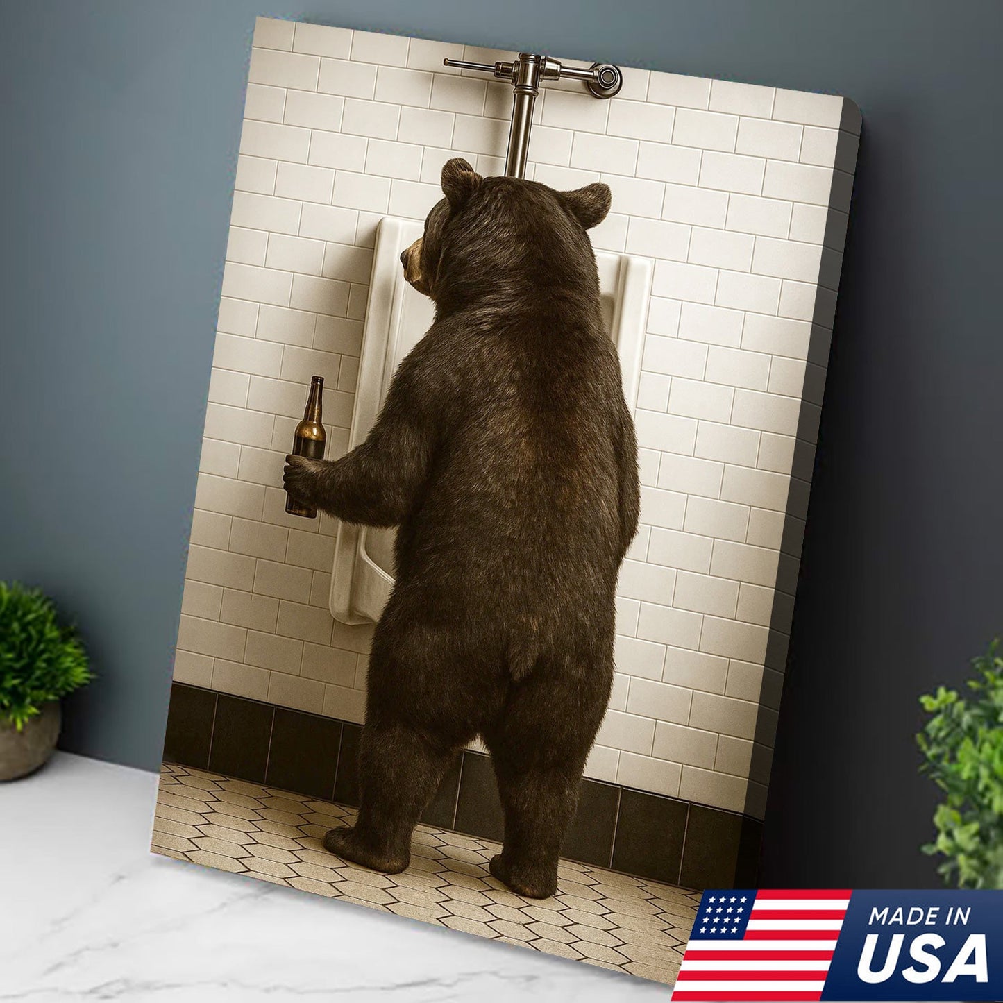 Funny Black Bear Canvas Wall Art – Hilarious Bathroom Humor Decor – Rustic Cabin Lodge Gag Gift