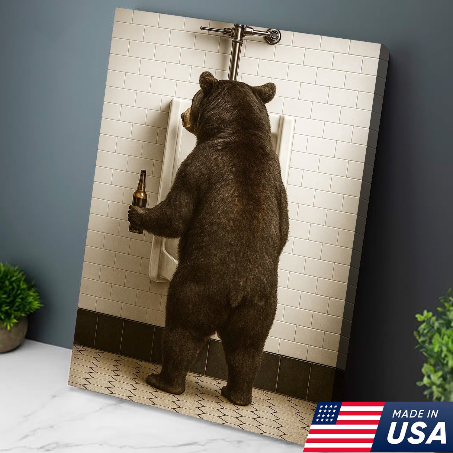 Funny Black Bear Canvas Wall Art – Hilarious Bathroom Humor Decor – Rustic Cabin Lodge Gag Gift