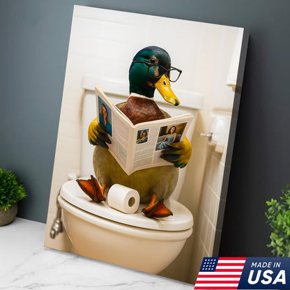 Funny Duck Bathroom Canvas Wall Art – Unique Gift for Hunters, Wildlife Lovers & Cabin Decor