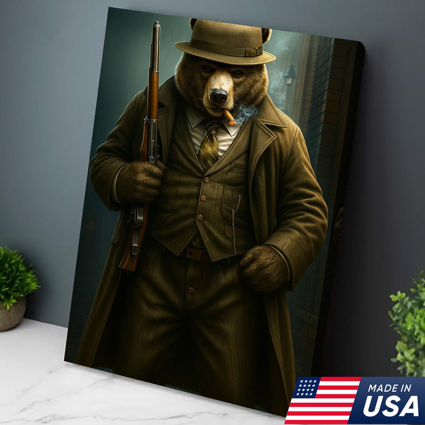 Vintage Gentleman Bear Hunter Canvas – Rustic Lodge Wall Art for Hunters & Outdoorsmen