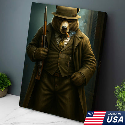 Vintage Gentleman Bear Hunter Canvas – Rustic Lodge Wall Art for Hunters & Outdoorsmen
