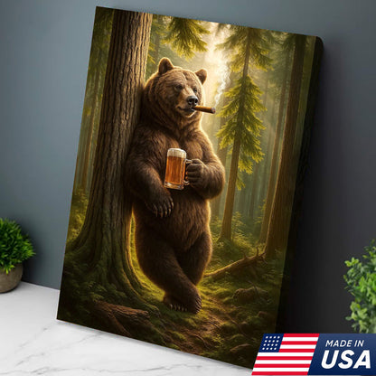 Rustic Bear in Forest Canvas Wall Art, Woodland Animal Decor, Nature Landscape Home Decoration