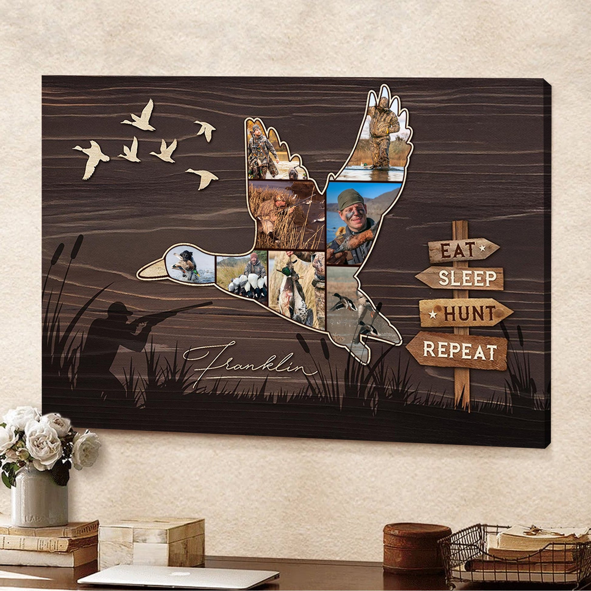 Custom Duck Hunting Photo Collage Canvas – Eat Sleep Hunt Repeat Wall Art