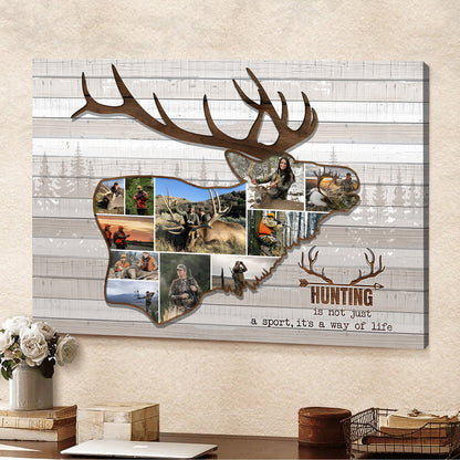 Personalized Hunting Photo Collage Wall Art Canvas - Deer Buck Silhouette Gift for Hunters