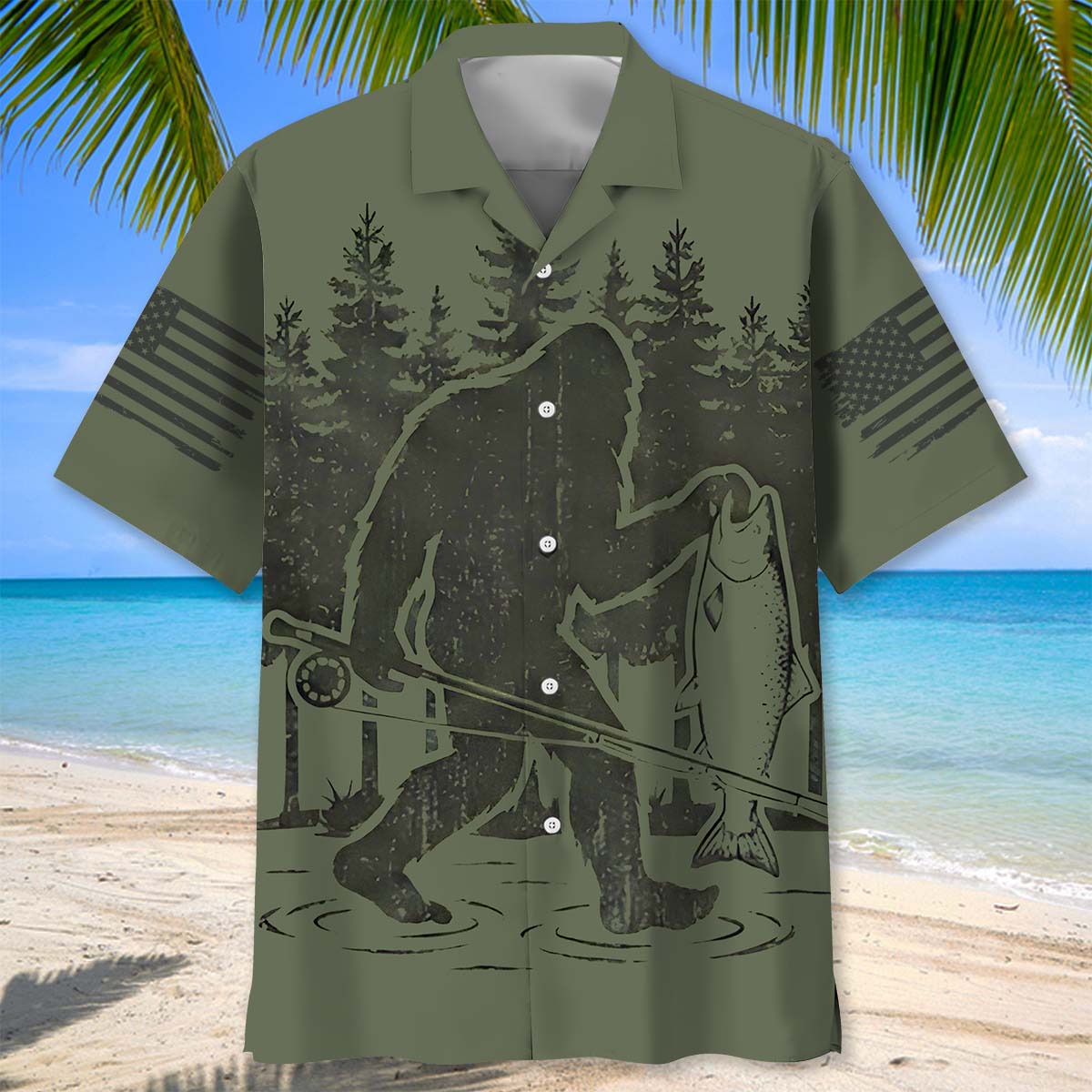 Bigfoot Fishing Funny Fisher Man Hawaiian Shirt