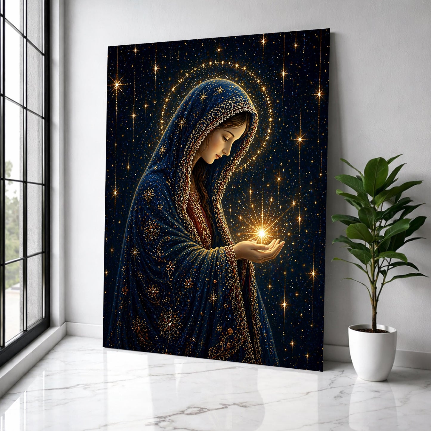 Virgin Mary Starry Night Canvas Wall Art
