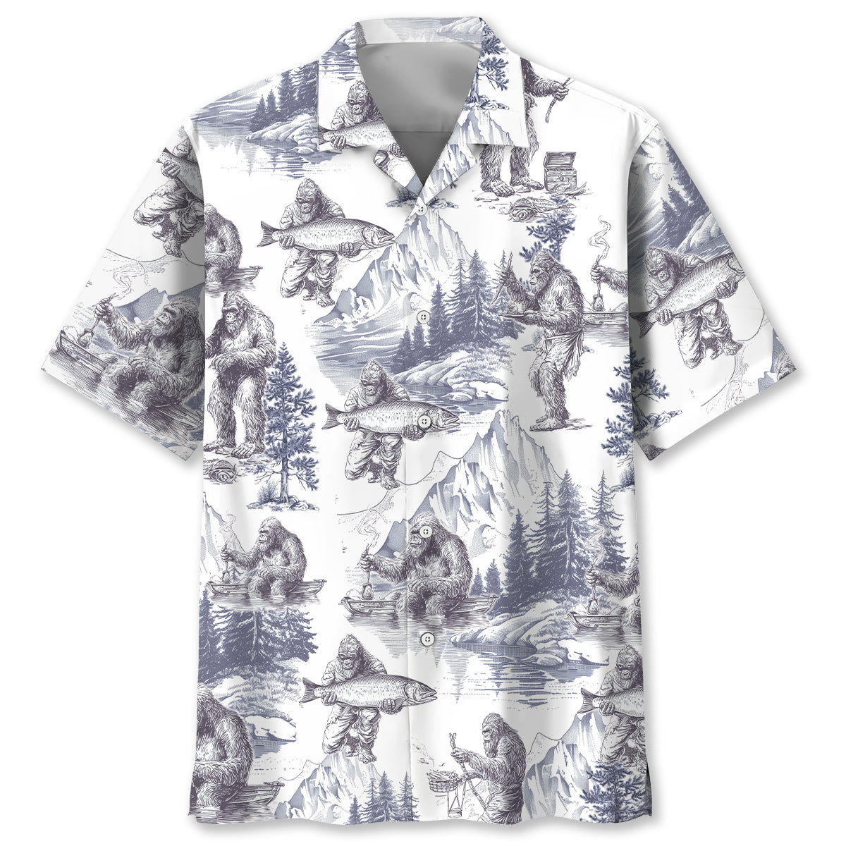 Vintage Bigfoot Goes Fishing Hawaiian Shirt