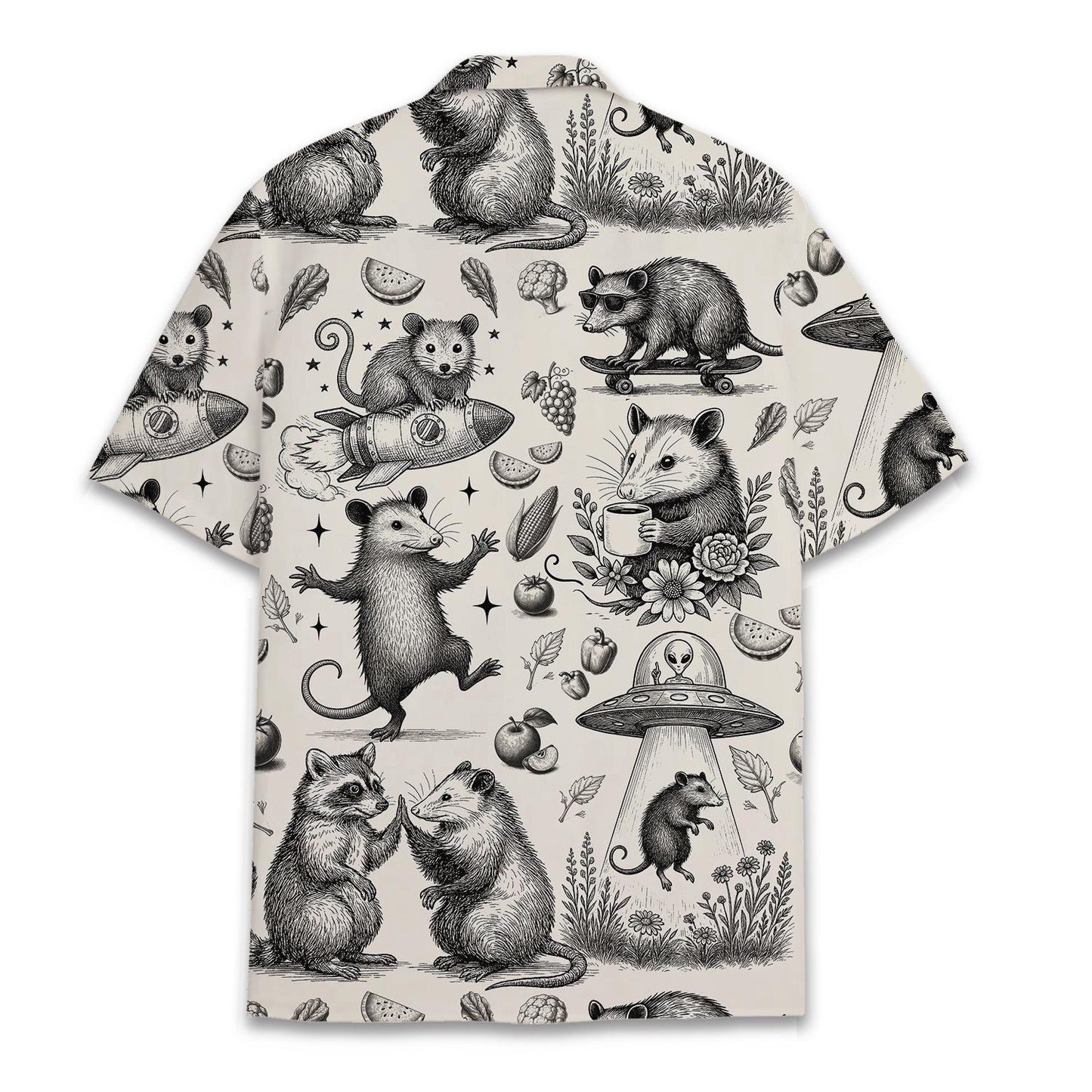 Funny Opossum Hawaiian Shirt Men Women Youth, Vintage UFO Coffee Possum Shirt