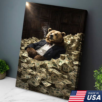 Luxury Bear Wall Art Canvas Print, Powerful Wealth Animal Portrait Illustration
