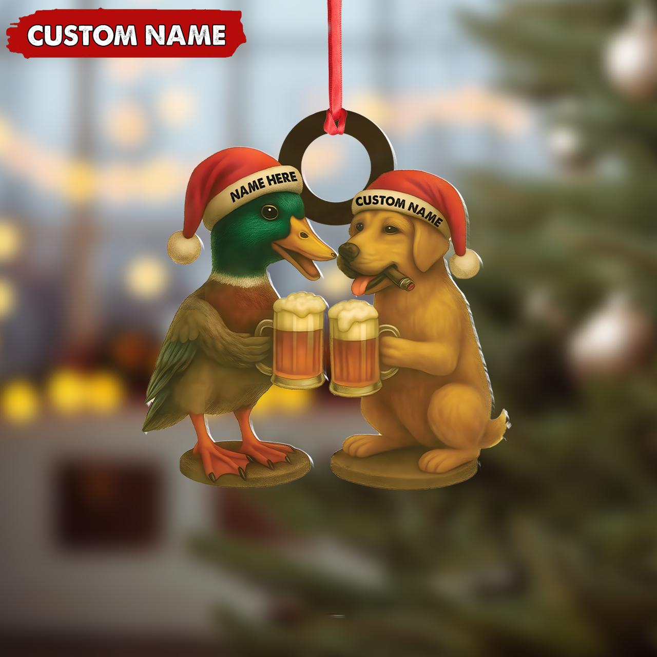 Custom Duck And Dog 2D Flat Acrylic Ornament