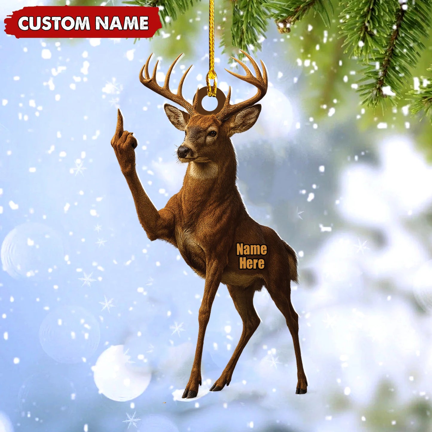 Custom Deer Buck Fukin' Finger Hunting Acrylic Christmas Ornament