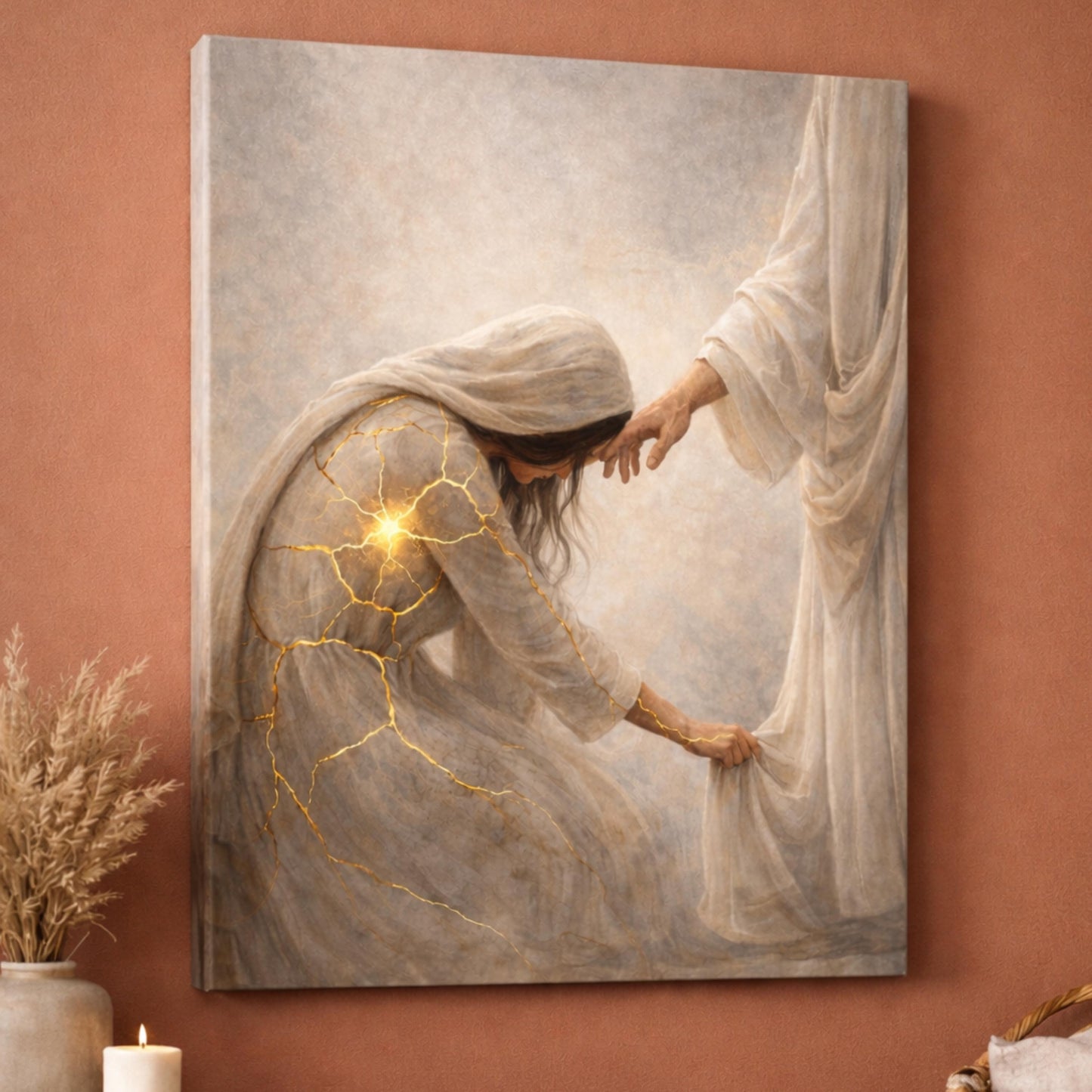 Kintsugi Faith Christian Canvas Art, Woman Healed by Faith Wall Art