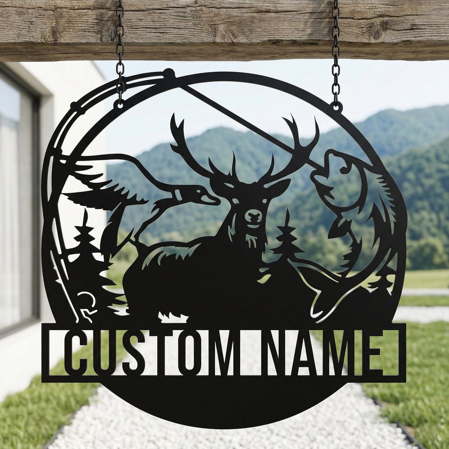 Personalized Deer Metal Sign Wall Art, Custom Fishing and Hunting Decor for Cabin