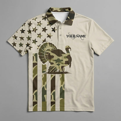 Custom Name Wild Turkey Hunting Camouflage Style Men Polo Shirt