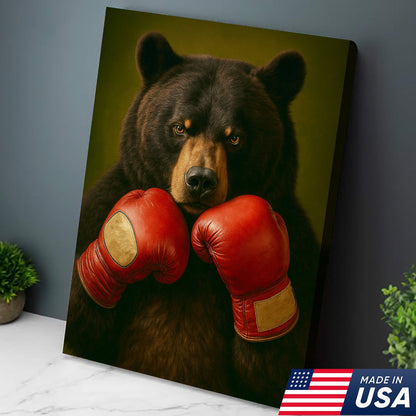 Funny Bear Boxing Canvas – Sports Animal Wall Art for Gym, Boxing Lovers, Rustic Man Cave Décor