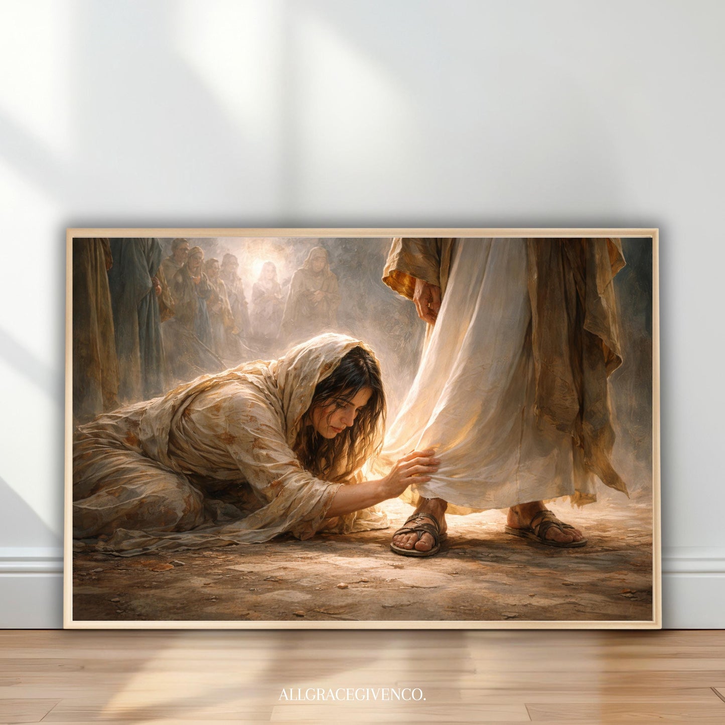 Woman Healed by Faith Christian Wall Art Touching the Hem of Jesus’ Garment Canvas