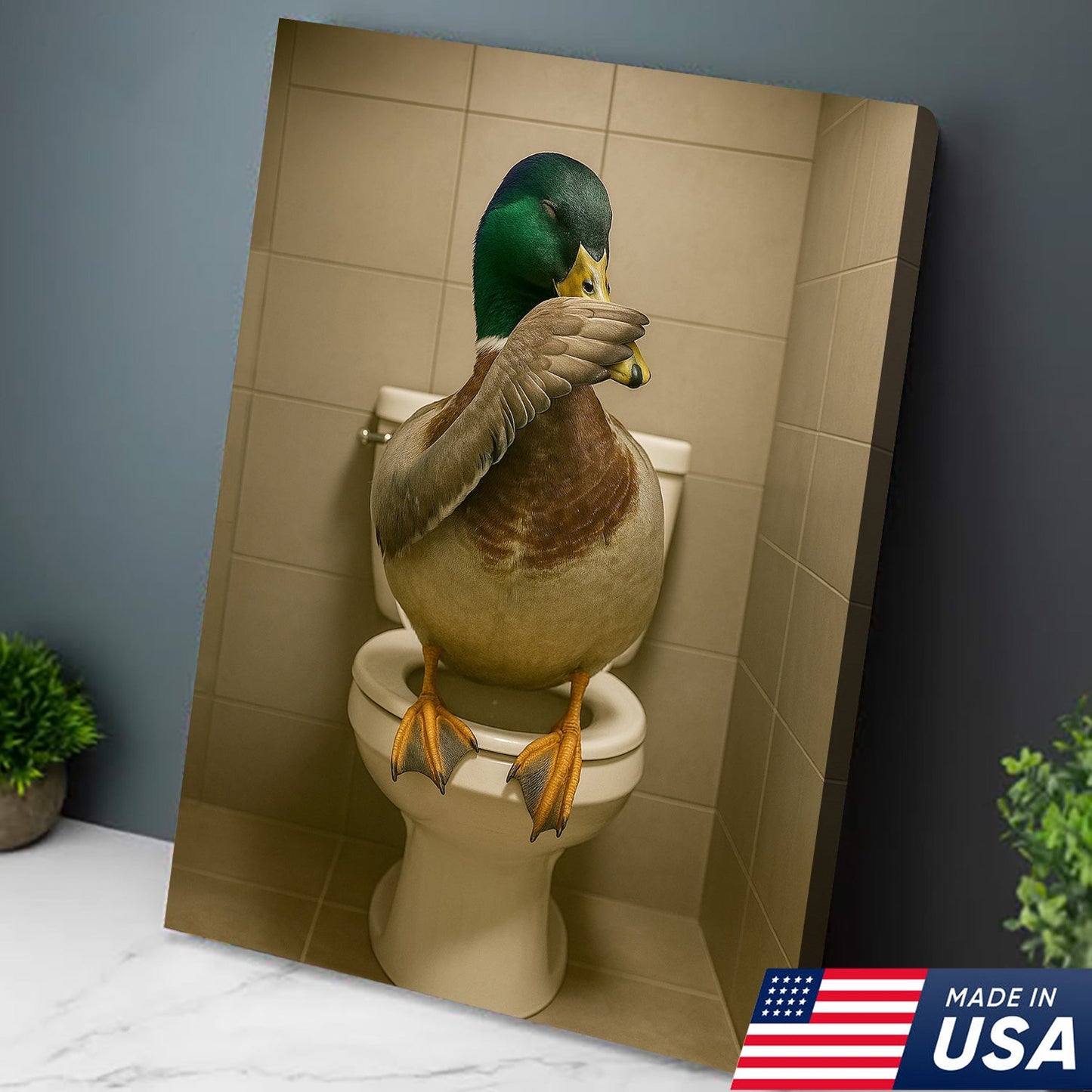 Funny Duck Bathroom Wall Art – Hilarious Rustic Toilet Canvas for Cabin, Lodge & Man Cave Decor