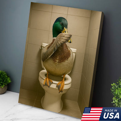 Funny Duck Bathroom Wall Art – Hilarious Rustic Toilet Canvas for Cabin, Lodge & Man Cave Decor