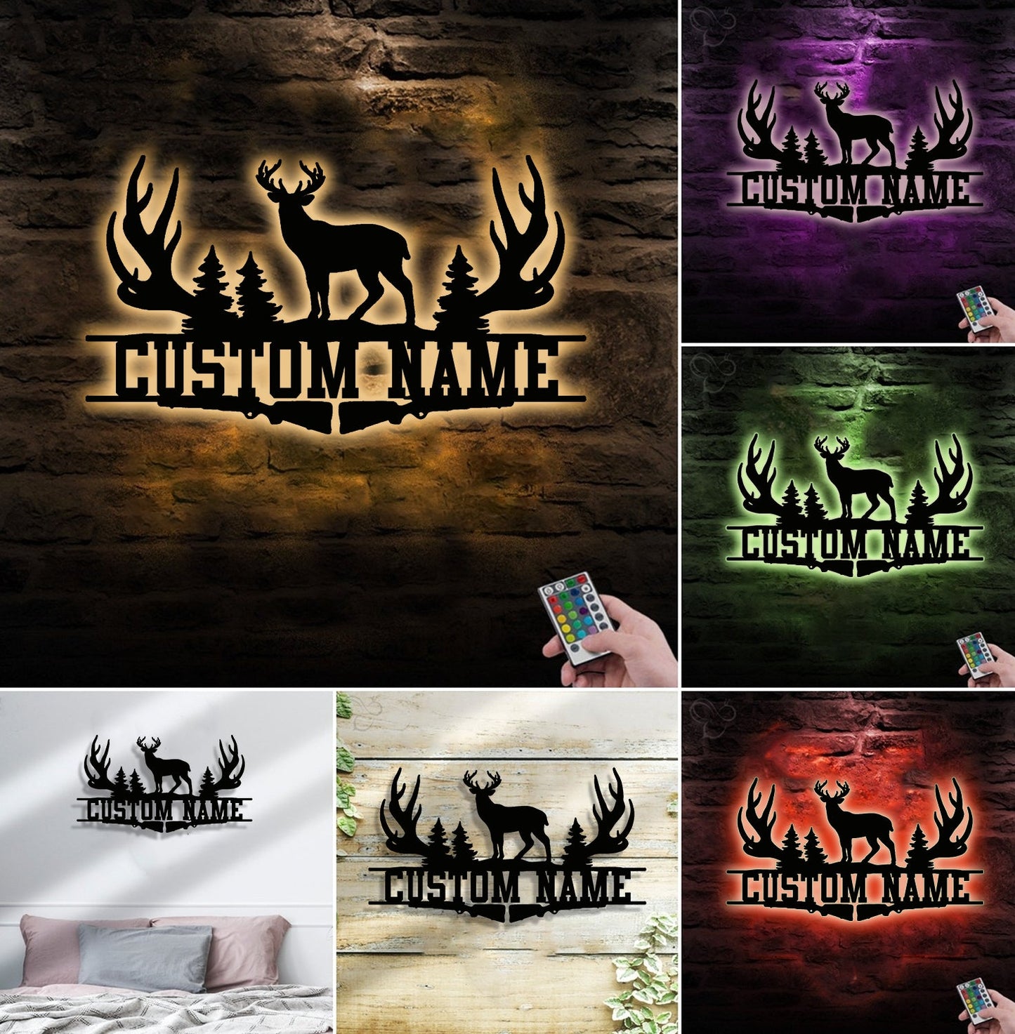 Personalized Deer Antler Metal Sign WITH LED/WITHOUT LED Light Custom Name Forest Wall Art