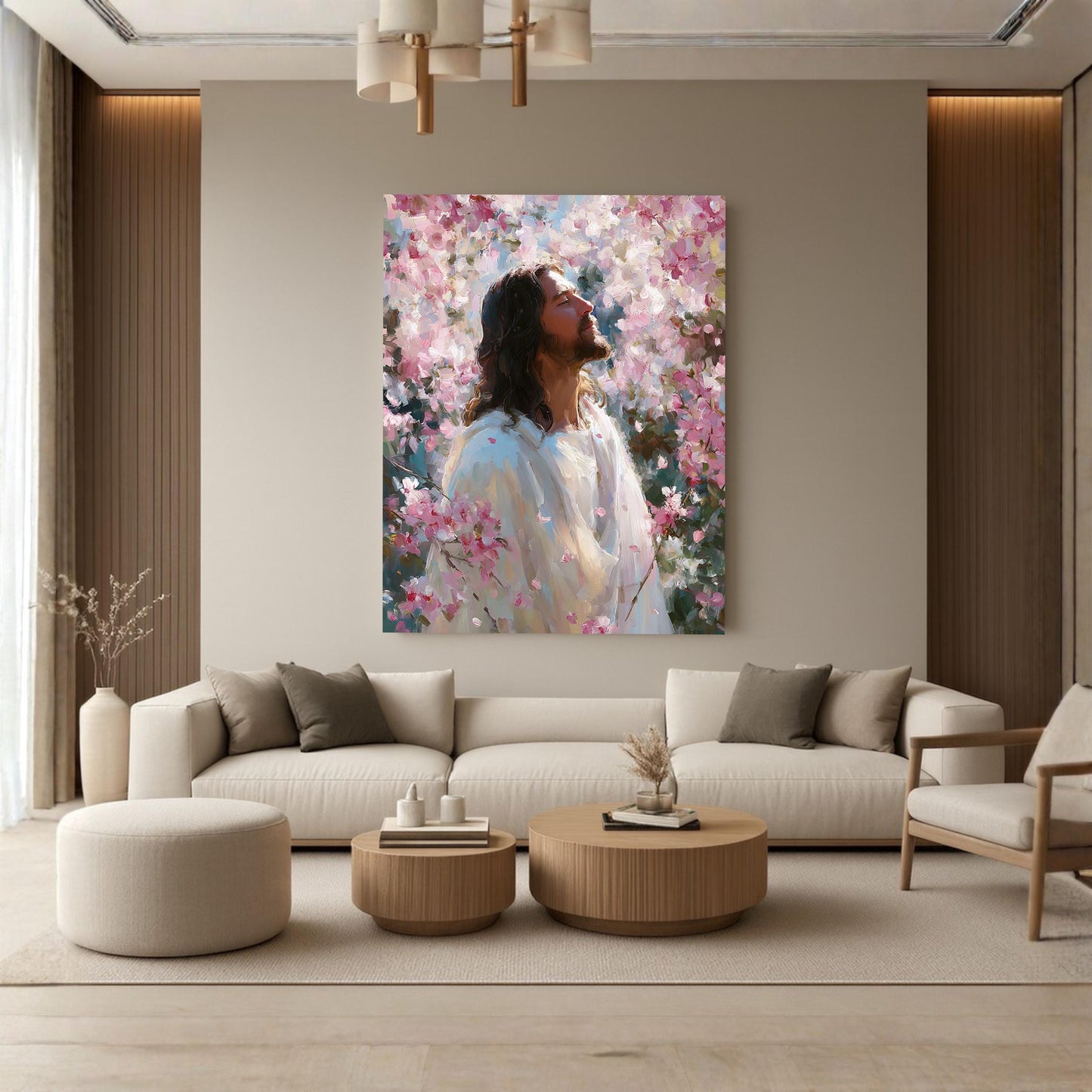 Jesus Canvas Wall Art, Christian Floral Painting, Religious Home Decor