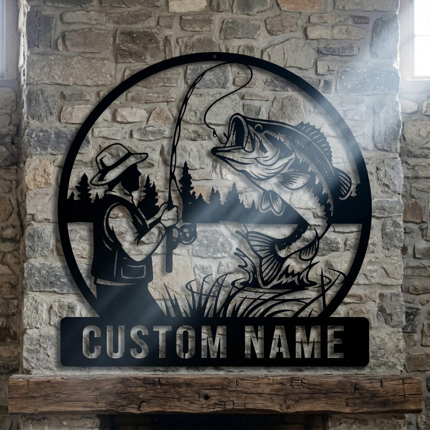 Personalized Fishing Metal Sign, Custom Last Name Sign, Bass Fishing Decor