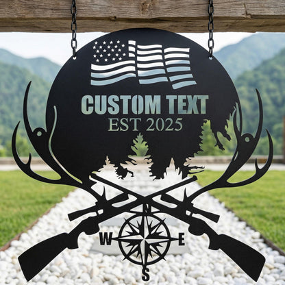 Custom Deer Antler metal sign , Personalized Hunting Wall Decor for Cabin