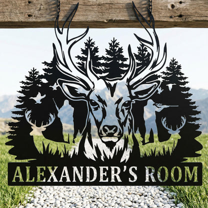 Personalized Deer Head Wall Decor, Majestic Buck Deer Wall Mount Metal Sign