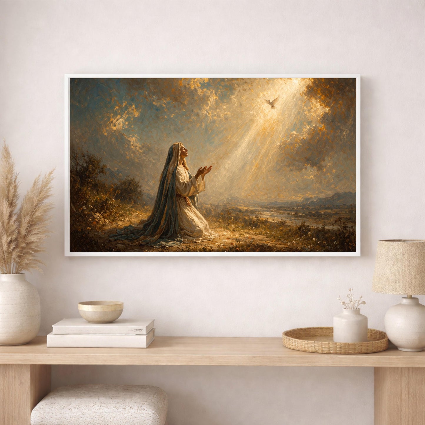 Virgin Mary Prayer Wall Art, Holy Spirit Painting Canvas