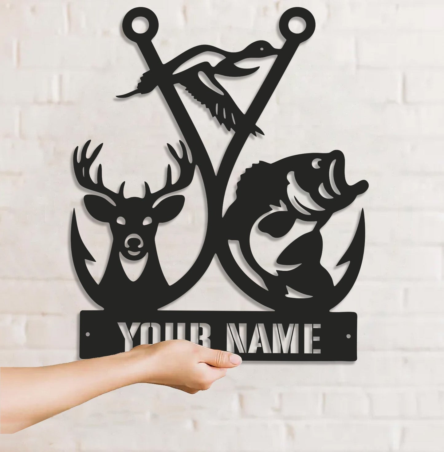 Personalized Hunting Fishing Metal Sign WITH LED/WITHOUT LED, Deer Duck Bass Wall Decor