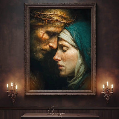 Goodbye Mother - Jesus and Mary Embrace Wall Art