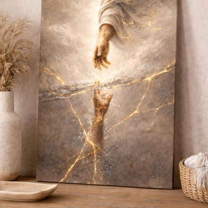 Hand of God Kintsugi Wall Art, Jesus Reaching Down Canvas