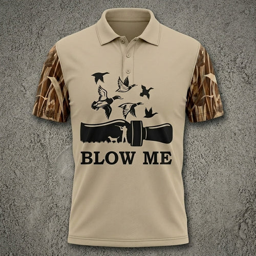 Blow Me Duck Hunting Camo Polo Men Shirt