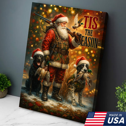 Rustic Christmas Hunting Canvas Art - Santa with Hunting Dogs and Ducks Holiday Wall Decor