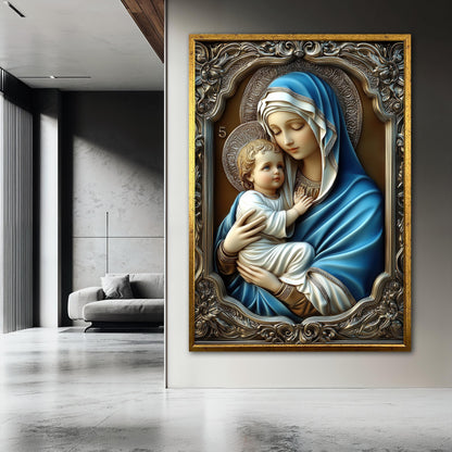 Blessed Virgin Mary and Baby Jesus Canvas Painting, Catholic Wall Art