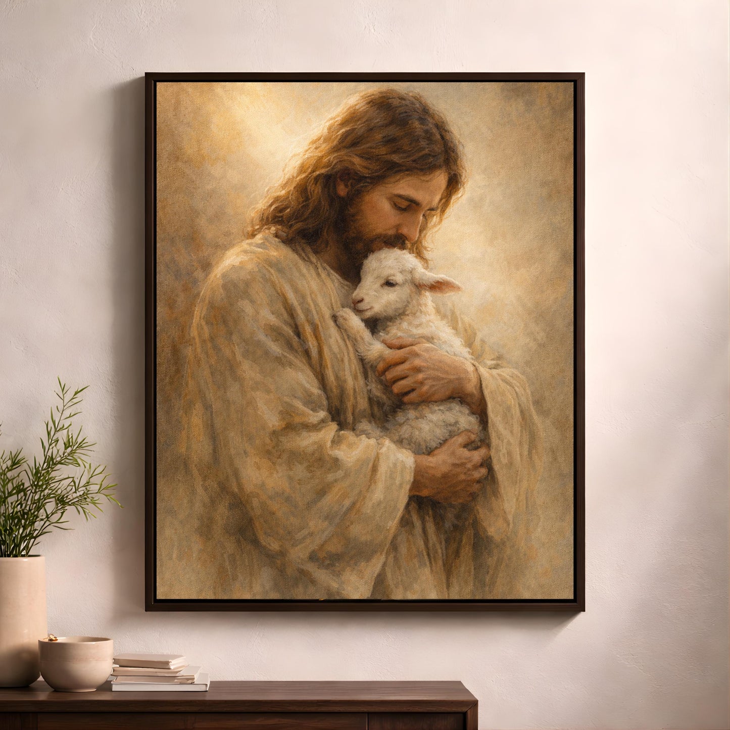 Jesus Holding Lamb Wall Art, Good Shepherd Canvas Painting