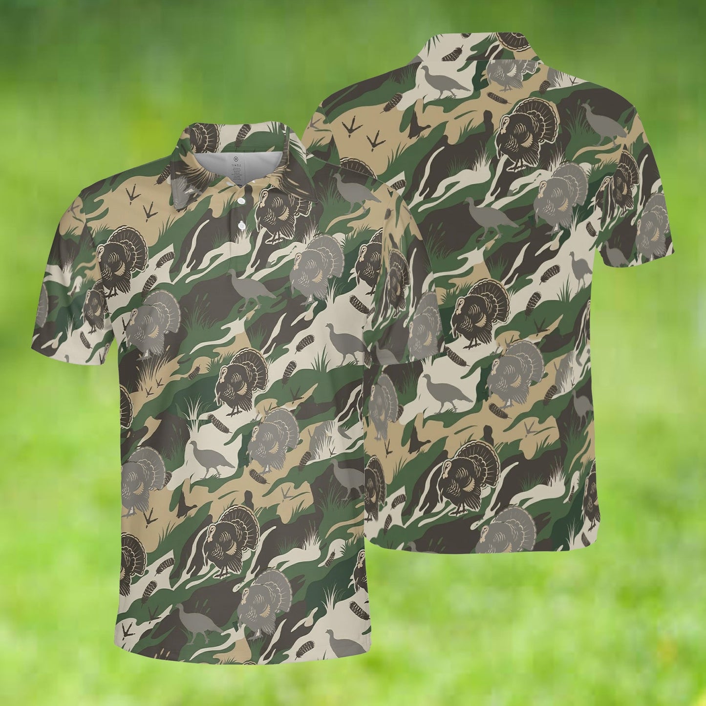 Outdoor Turkey Hunting Camo Print Graphic Polo Shirt