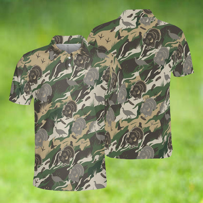 Outdoor Turkey Hunting Camo Print Graphic Polo Shirt
