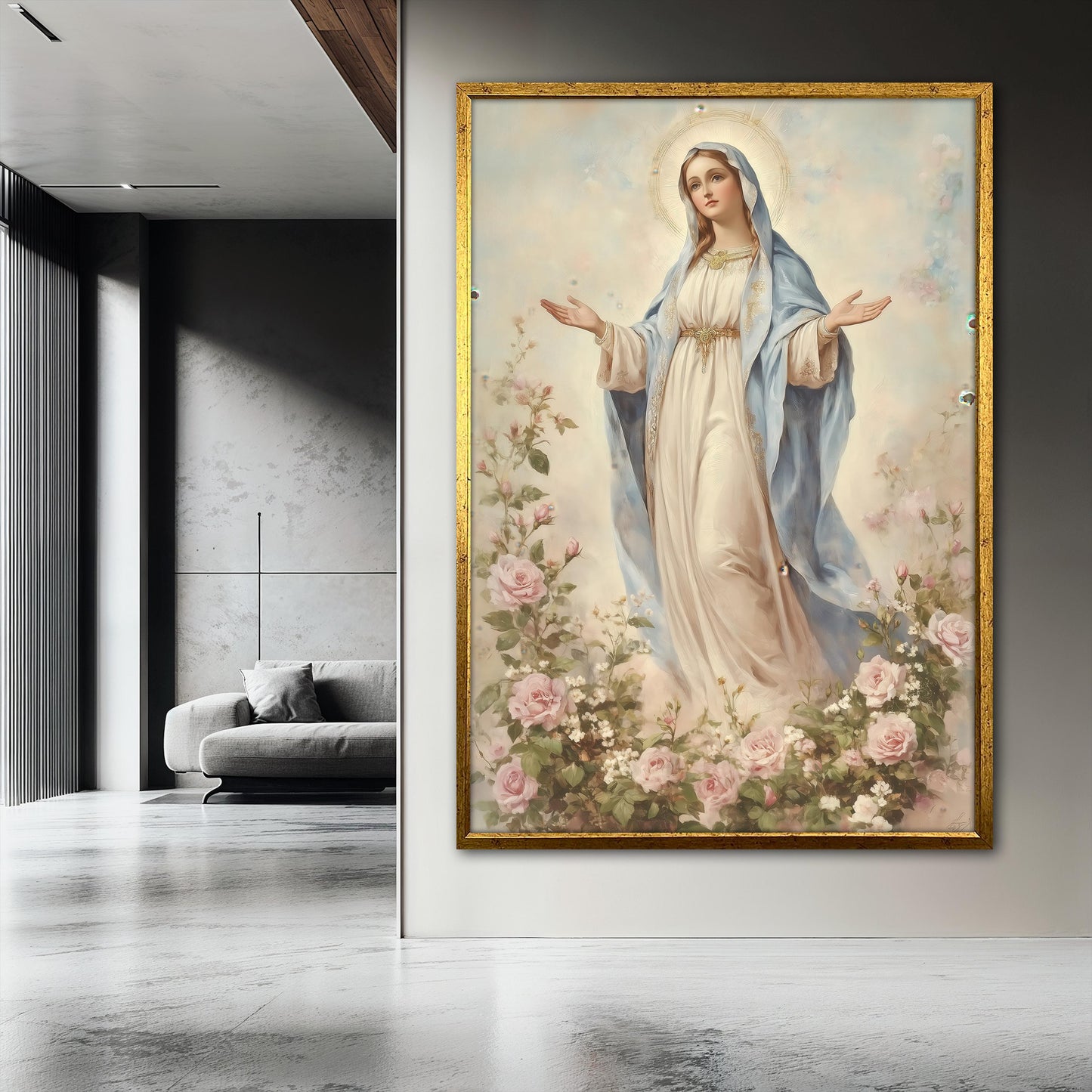 Blessed Virgin Mary Canvas Painting, Catholic Religious Wall Art
