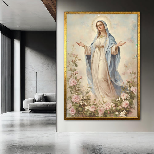 Blessed Virgin Mary Canvas Painting, Catholic Religious Wall Art
