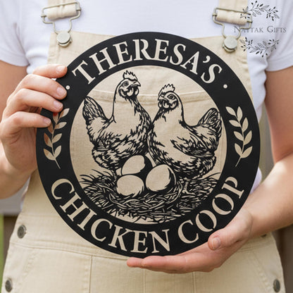 Custom Chicken Coop Metal Sign, Personalized Hen & Egg Farm Decor