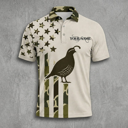 Custom Name Quail Hunting Camouflage Style Men Polo Shirt