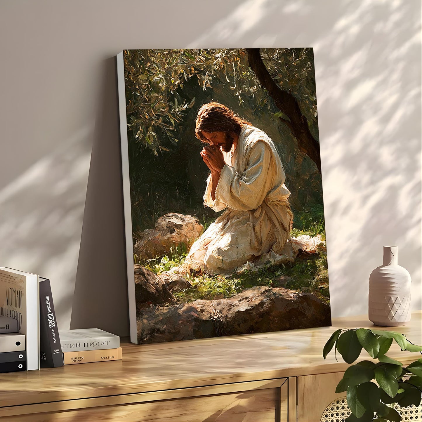 Jesus Praying in Gethsemane Canvas – Christian Wall Art of Faith