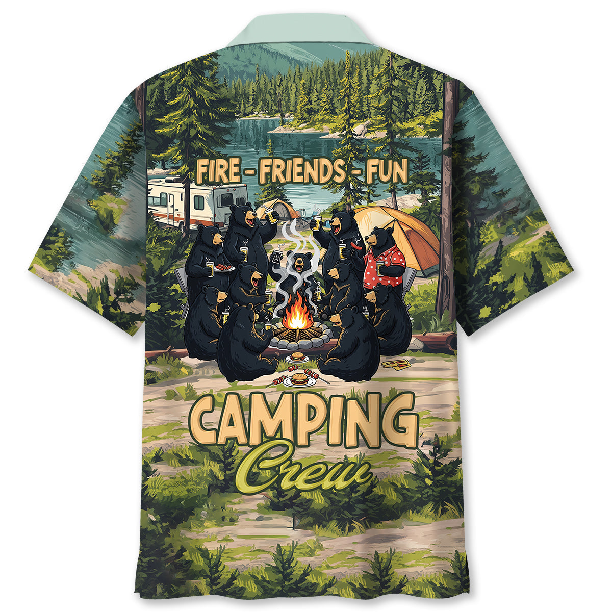 Friends Fires Fun Camping Crew Black Bear Hawaiian Shirt