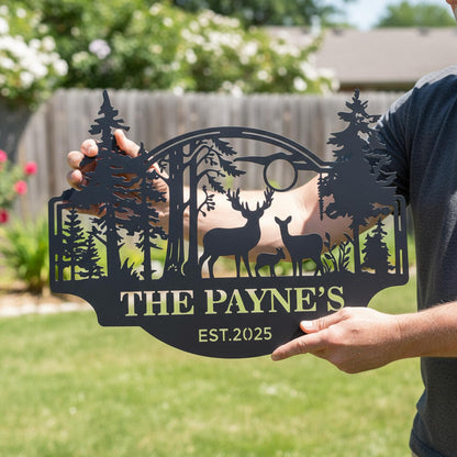 Personalized Deer Cabin Metal Sign, Custom Hunting Sign, Cabin Decor,Father's Day Gift