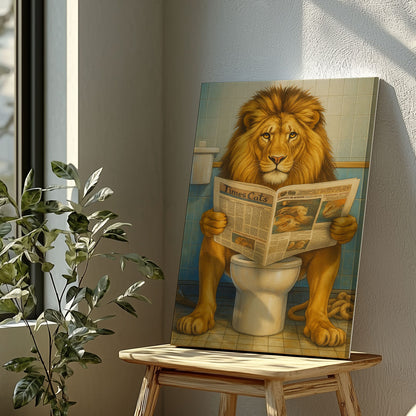 Funny Lion  Bath Canvas Wall Art Rustic Bathroom Decor for Cabin