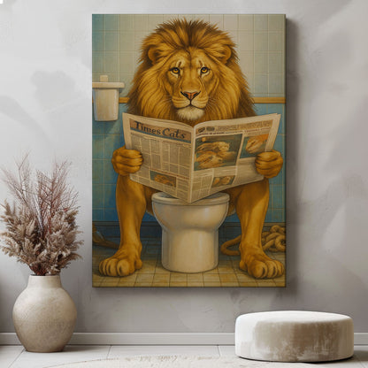 Funny Lion  Bath Canvas Wall Art Rustic Bathroom Decor for Cabin