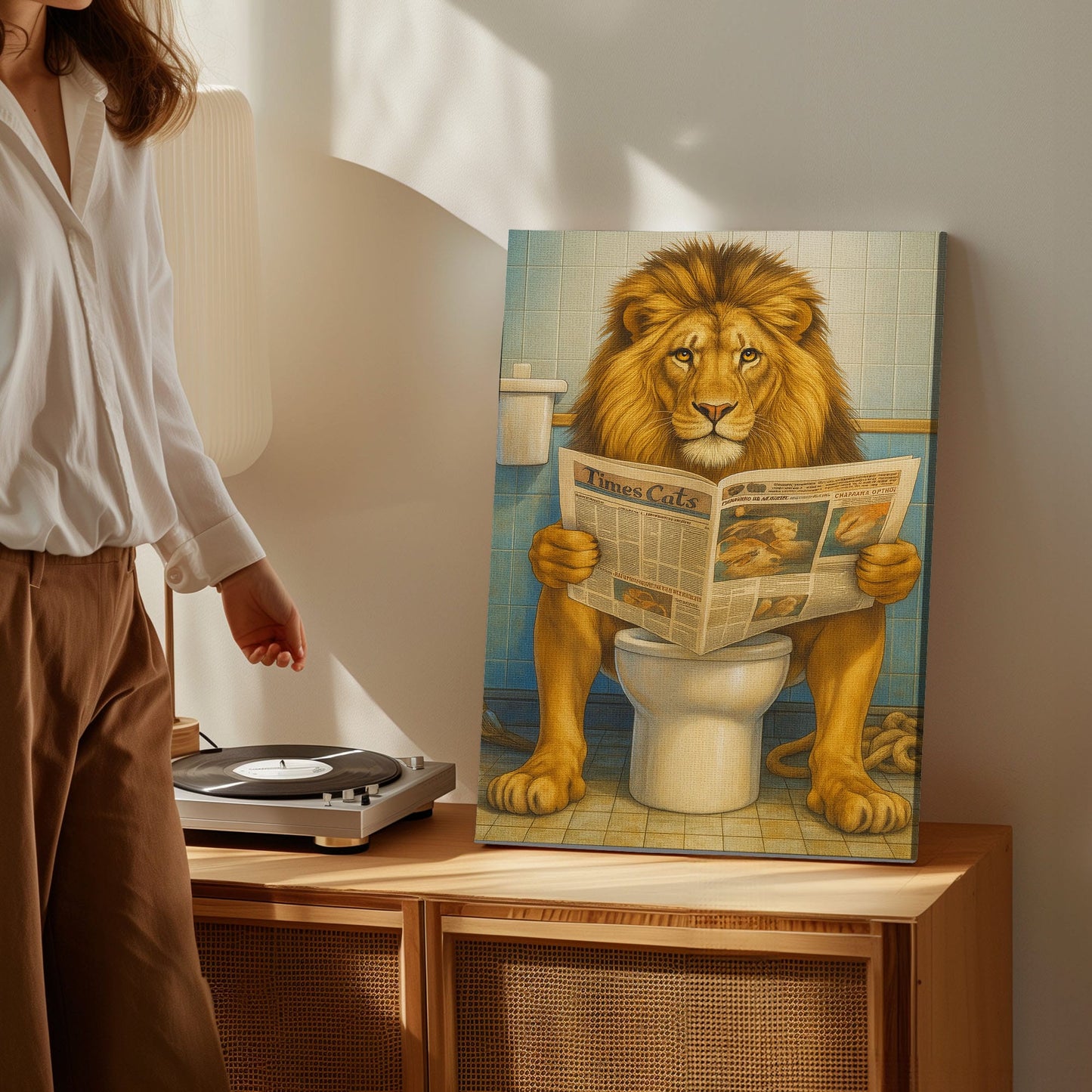 Funny Lion  Bath Canvas Wall Art Rustic Bathroom Decor for Cabin