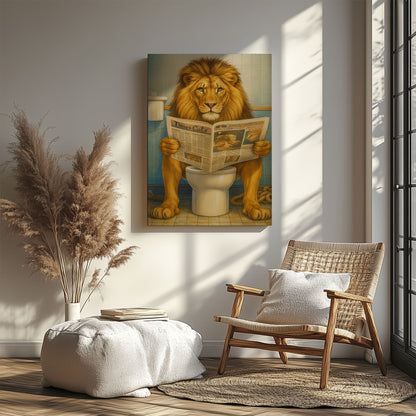 Funny Lion  Bath Canvas Wall Art Rustic Bathroom Decor for Cabin